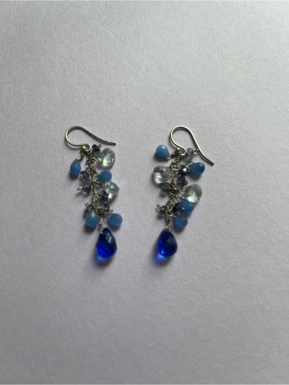 Blue Teardrop Cluster Dangle Earrings - Picture 2 of 3
